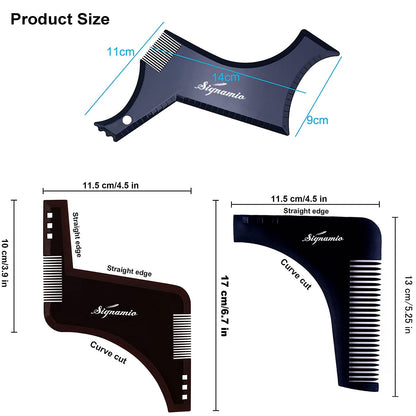 SIGNAMIO Set of 3 Multi Purpose Beard Shaper tool for Men | Beard Shaping Stencil Comb for men styling shave for neck line guide - Grooming kit - Black