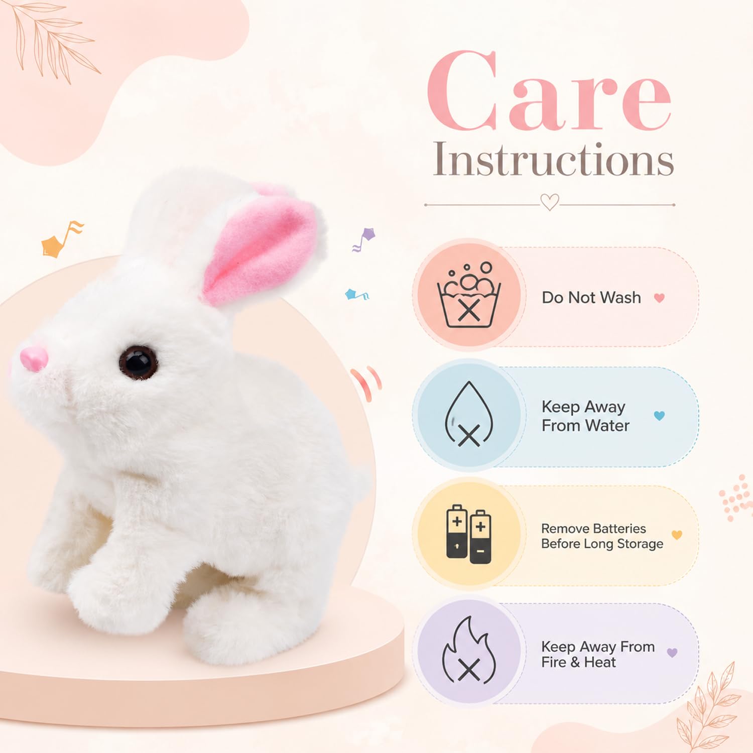 SIGNAMIO Jumping Rabbit Wiggling Ear, Walking Bunny Toy with Sounds, Twitching Mouth and Nose, Bunny Rabbit Toy for Baby Kids - White - 1 Pcs