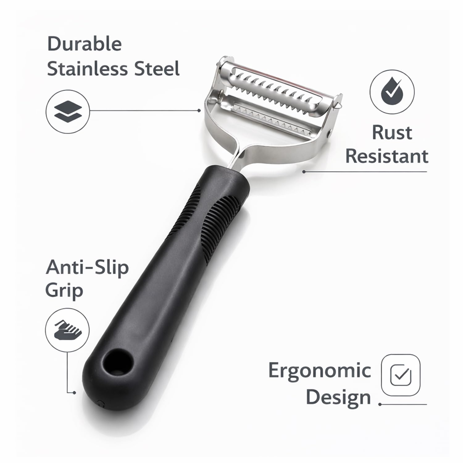 Signamio 2 in 1 Julian Peeler for Salad, Dual Blade Salad Peeler Kitchen Tool, Handheld Julienne Peeler for Salad for Quick Veggie Ribbons, Safe Grip Handle for Home Cooking Prep