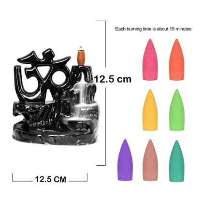 Signamio Aromatic Essence of Ceramic Shiva OM Backflow dhoop Smoke Fountain Incense Burner Holder with 30 Cones - Incense Holder for Meditation and Home Decor
