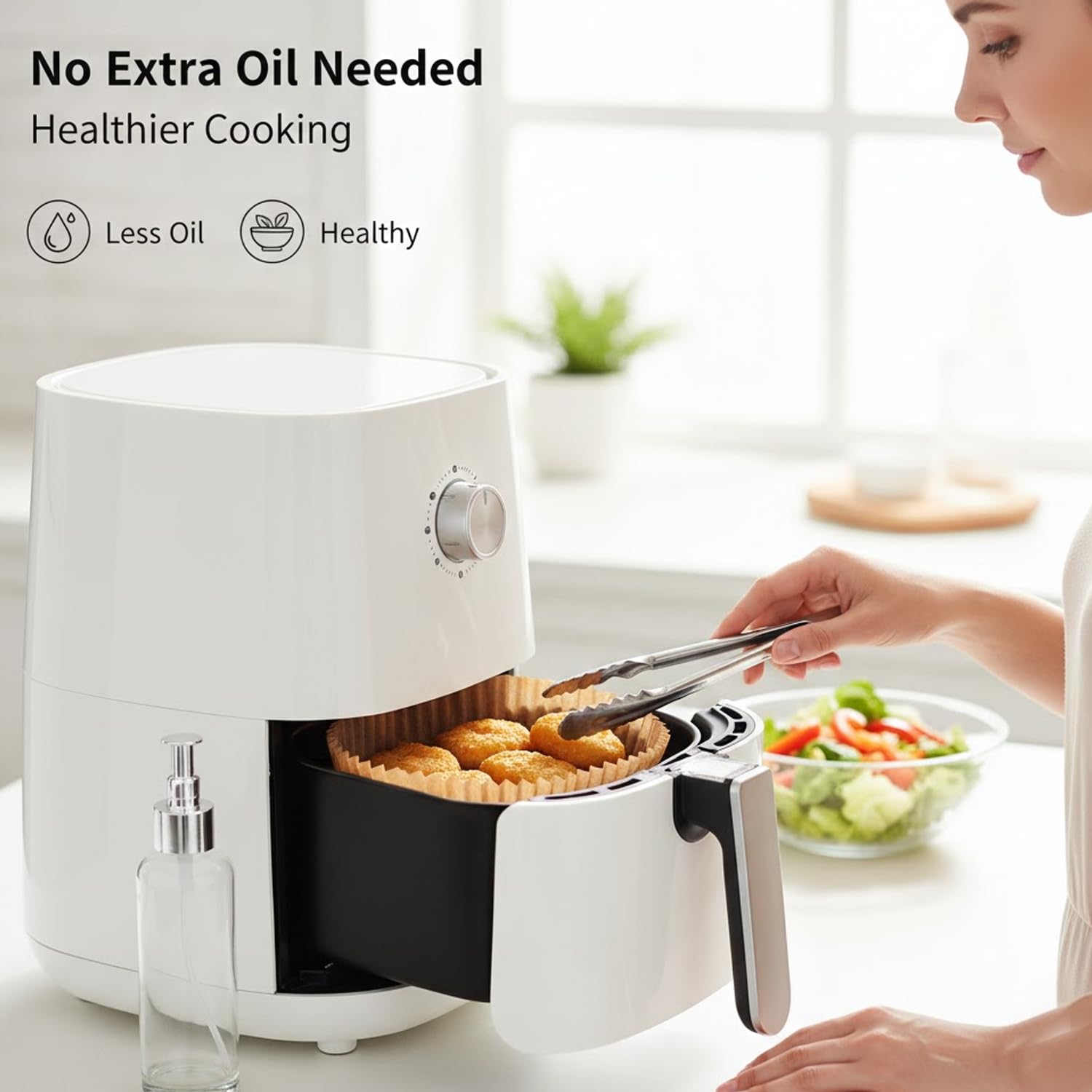 Signamio Air Fryer Paper Sheets - 100 Pcs Airfryer Paper Sheets, Air Fryer Accessories, Heat Resistant, Greaseproof, Waterproof, Safe for Temperatures Up to 230°C - Round