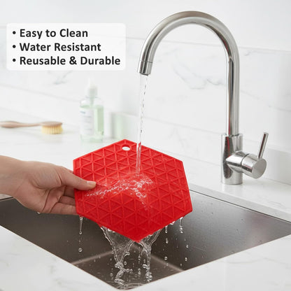 Signamio Silicone Mat for Kitchen - Pack of 4 Hexagon Heat Mats - Coasters for Dining Table for Hot Pots - Trivet Mat Set for Kitchen & Dining - Heat Resistant Silicone Mats