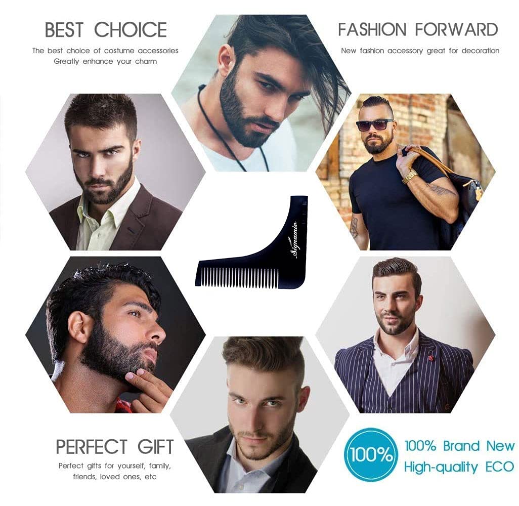 SIGNAMIO Set of 3 Multi Purpose Beard Shaper tool for Men | Beard Shaping Stencil Comb for men styling shave for neck line guide - Grooming kit - Black