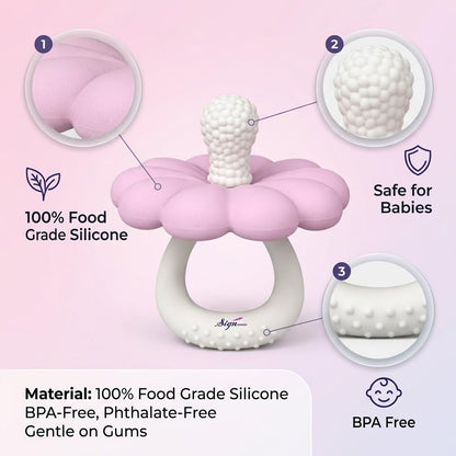 Signamio Silicone Teether for Baby, BPA Free - Food Grade, Non Toxic PVC Free, Easy Grip Handle, Soft Edges, Baby Teethers for 6 to 12 Months, Teethers for 3 to 6 Months, Soft - Pink