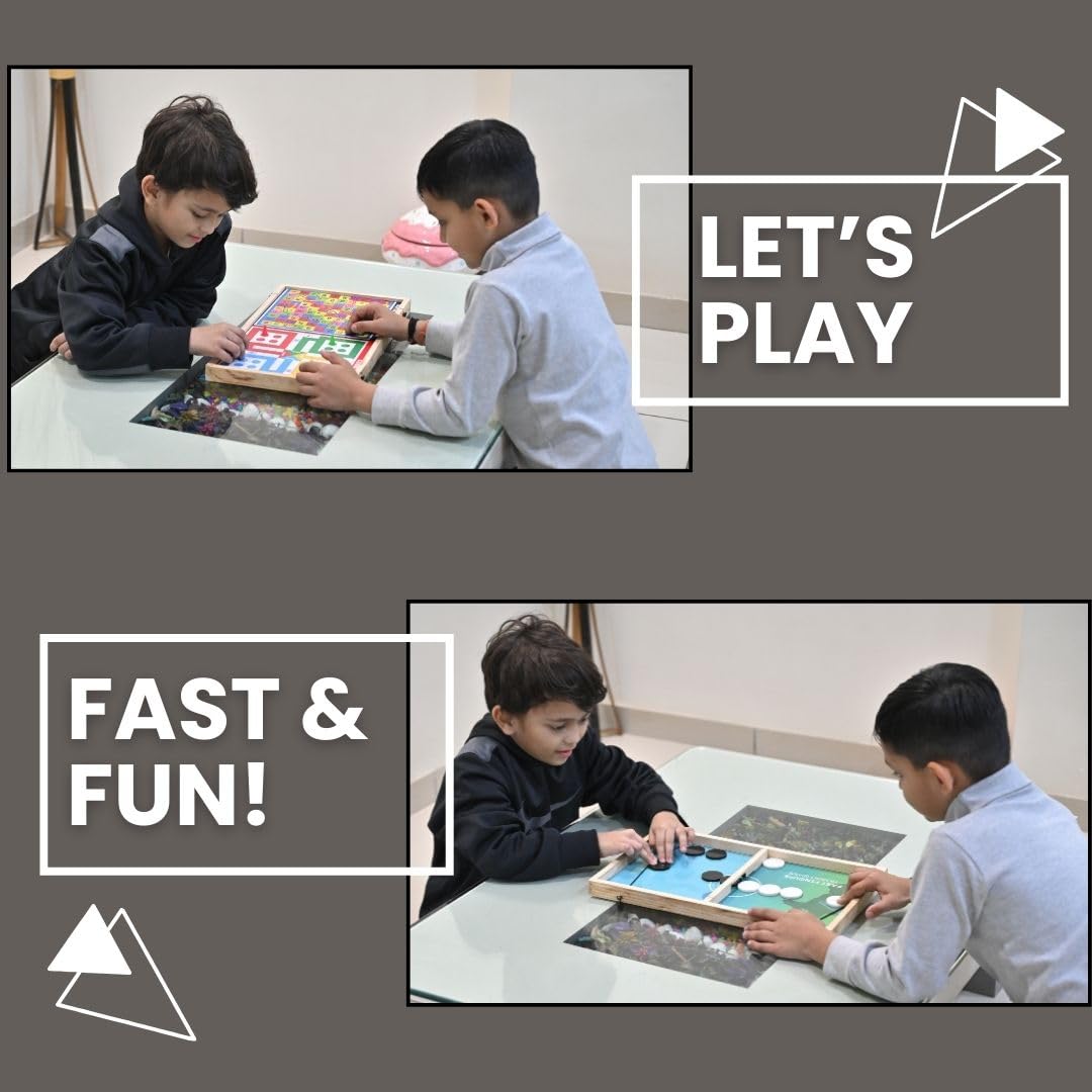 Signamio 3in1 Fastest Finger First String Sling Puck Air Ice Hockey, Ludo, Snake Wooden Board Games Set for Kids 10 Years - DN-1