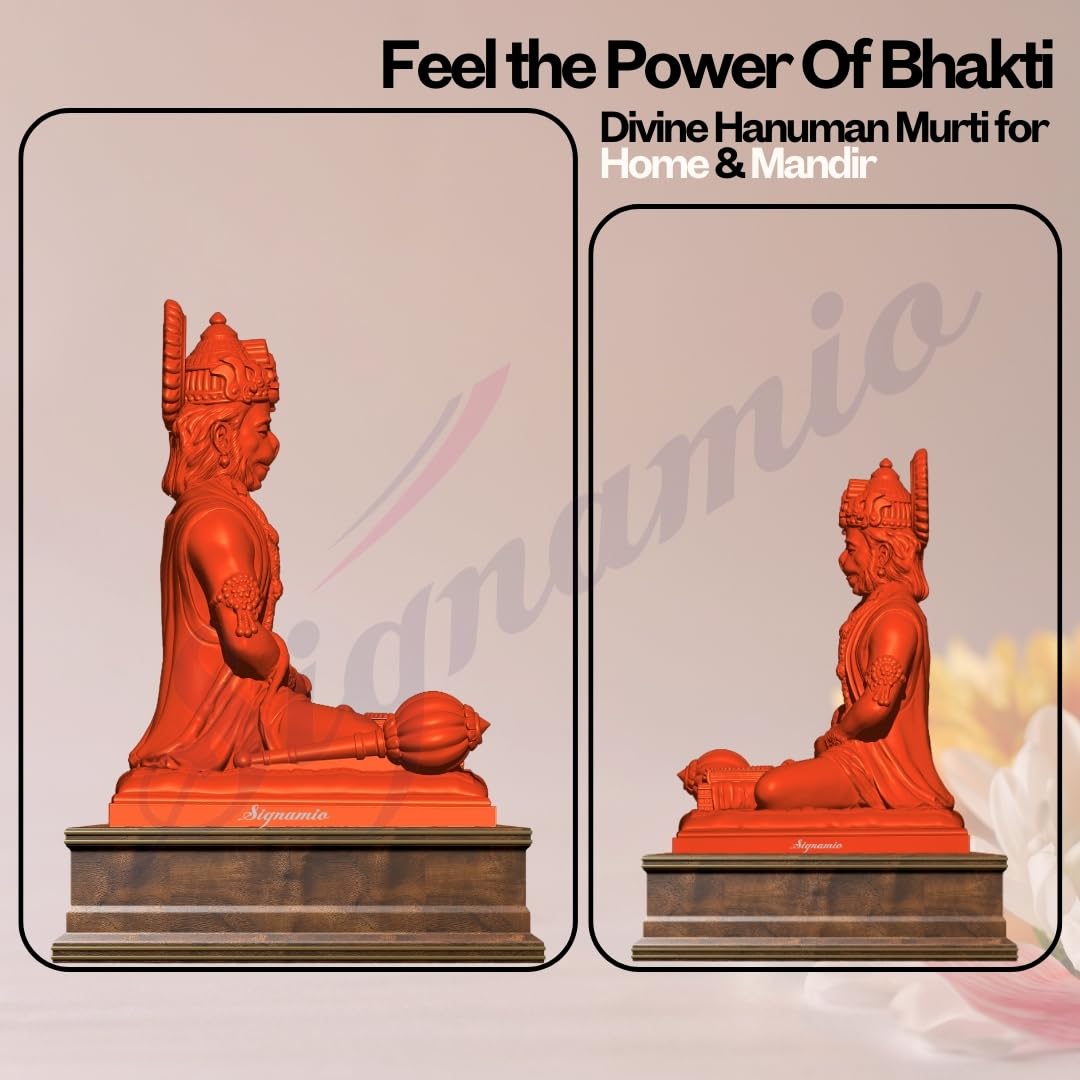 SIGNAMIO Resin Orange Hanuman Ji Idol Statue for Car Dashboard - Divine Bajrangbali Murti, Perfect Hindu God Gift Item and Home Puja Decoration Ideal Hanuman Murti, 8.3 x 7.5 Cm