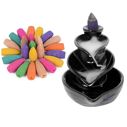 Signamio Ceramic Backflow Incense Fountain - 30 Cones Included for Pooja Meditation, Elegant Backflow Incense Holder, Aesthetic Incense Burner for Decor-DN-24