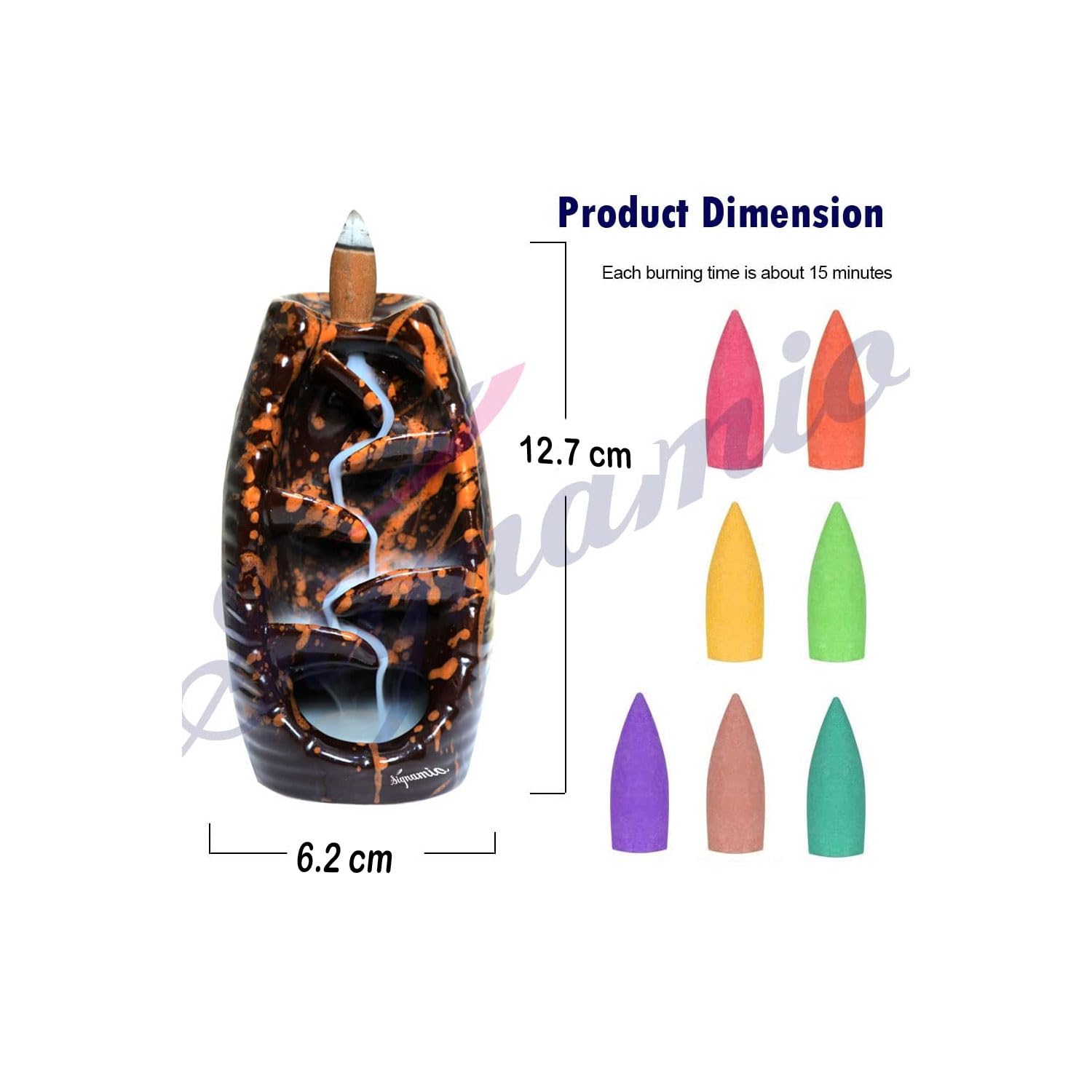 Signamio Ceramic Backflow Incense Fountain - 30 Cones Included for Pooja Meditation, Elegant Backflow Incense Holder, Aesthetic Incense Burner for Decor-DN-Water Flow