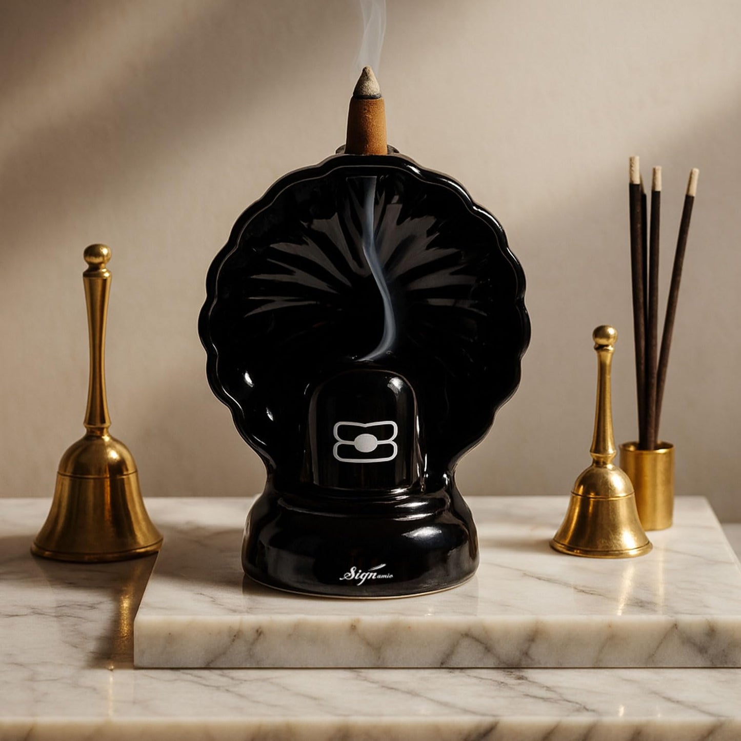 Signamio Aromatic Essence of Ceramic Shivling Shiva Backflow dhoop Smoke Fountain Incense Burner Holder with 30 Cones - Incense Holder for Meditation and Home Decor