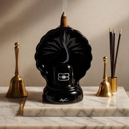 Signamio Aromatic Essence of Ceramic Shivling Shiva Backflow dhoop Smoke Fountain Incense Burner Holder with 30 Cones - Incense Holder for Meditation and Home Decor