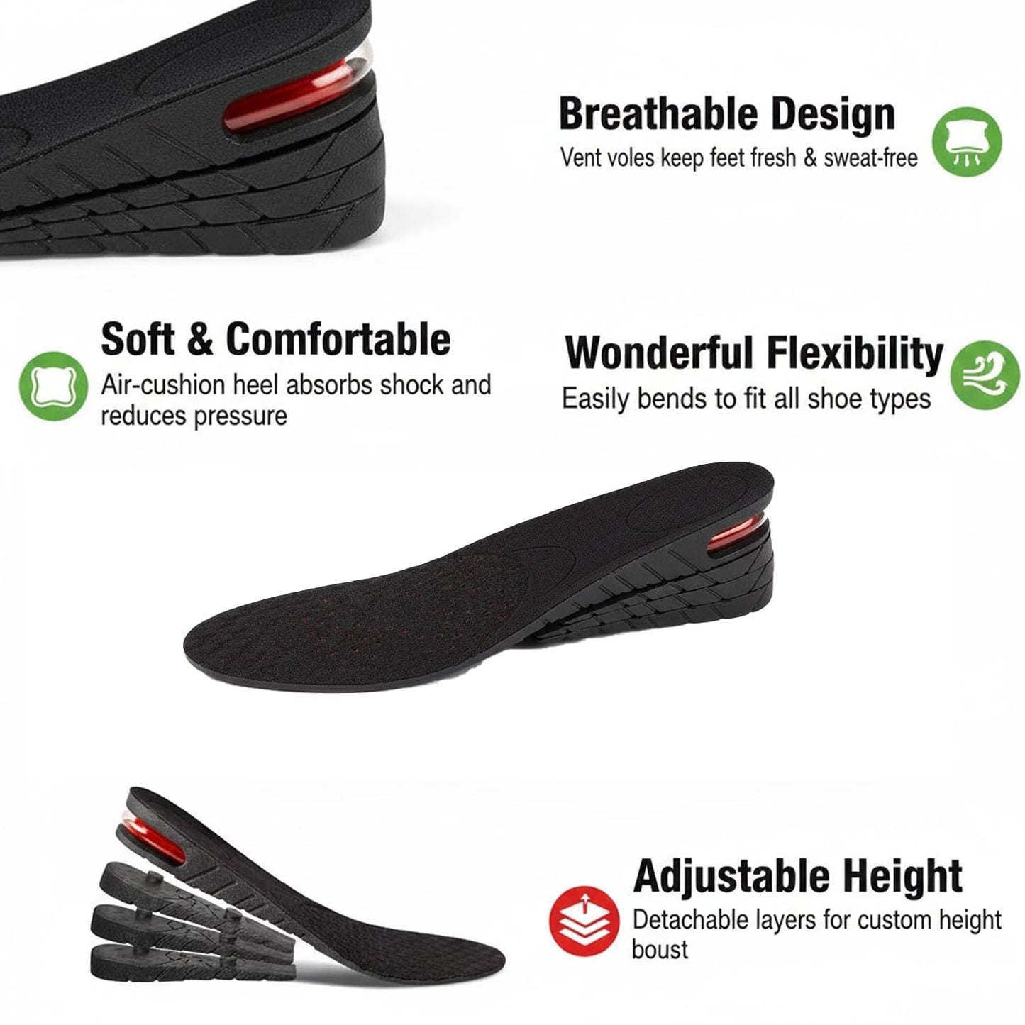 Signamio Height Increase Insoles for Men and Women, 4-Layer Adjustable Shoe Insoles for Men, Up to 9cm Height Booster Sole, Soft Material, 1 Pair, Sizes ranging US 4 to 9
