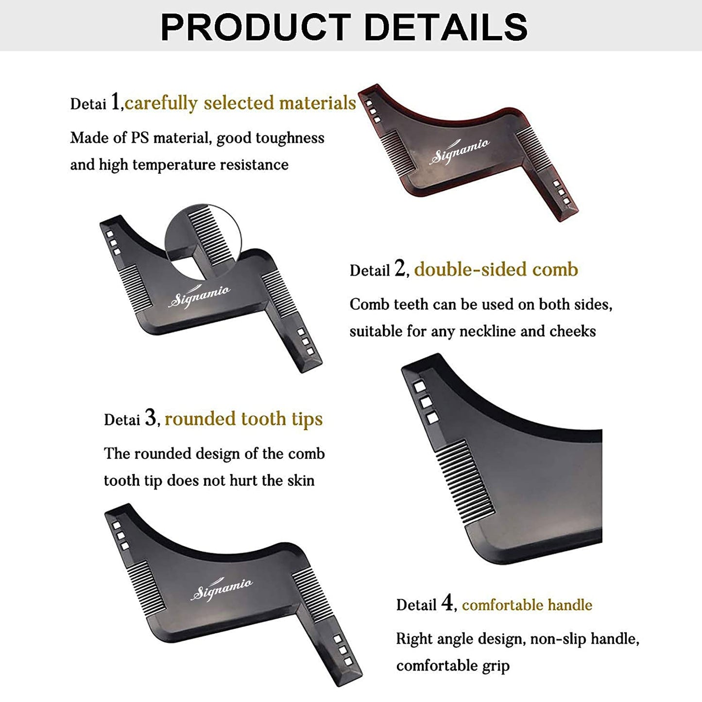 SIGNAMIO Set of 3 Multi Purpose Beard Shaper tool for Men | Beard Shaping Stencil Comb for men styling shave for neck line guide - Grooming kit - Black