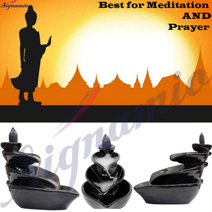 SIGNAMIO Ceramic Backflow Incense Fountain - 30 Cones Included for Pooja Meditation, Elegant Backflow Incense Holder, Aesthetic Incense Burner for Decor-DN-10, Pink