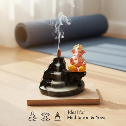 Signamio Ganesha Backflow dhoop Smoke Fountain Aromatic Essence of Ceramic Incense Burner Holder with 30 Cones for Meditation and Home Decor-DN