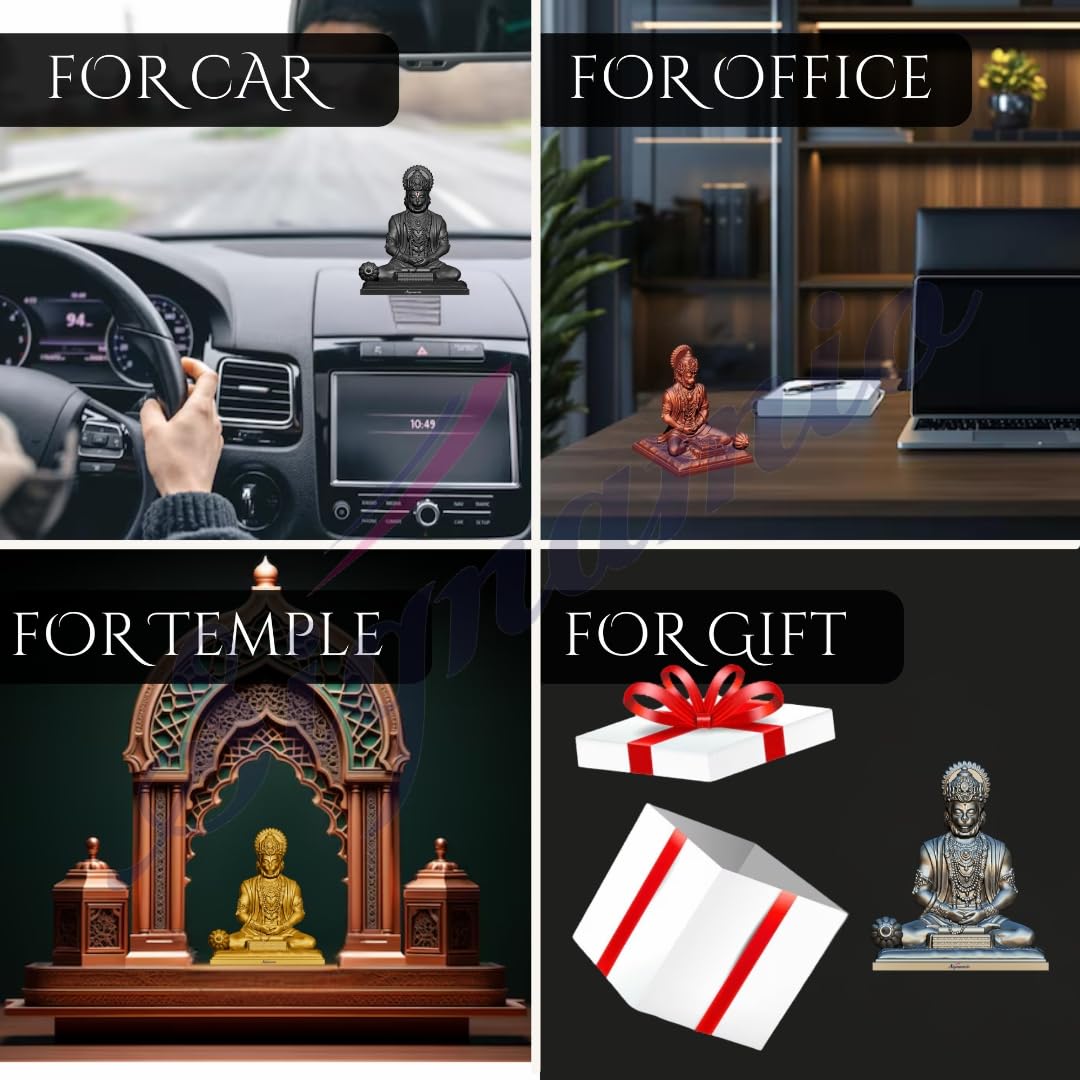 SIGNAMIO® Silver Hanuman Ji Idol Statue for Car Dashboard - Divine Bajrangbali Murti, Perfect Hindu God Gift Item and Home Puja Decoration Ideal Hanuman Murti as Car Dashboard Accessory