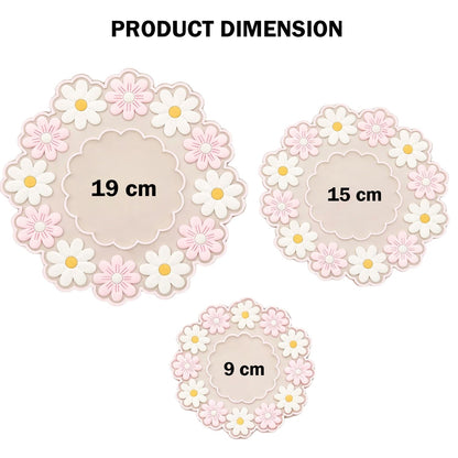 Signamio Silicone Mat for Kitchen - Heat Resistant Flower Shaped Trivet Mat Set, Coasters for Dining Table for Hot Pots, Pack of 3-1 Small, 1 Medium, 1 Large Heat Mats - Pink