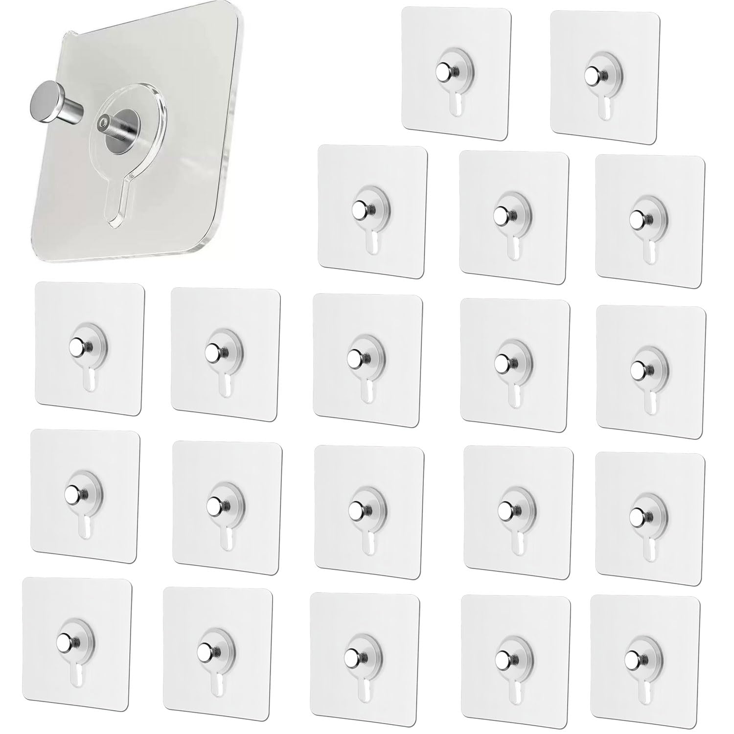 SIGNAMIO 8 Hook Self Adhesive Wall Hooks for Wall Heavy Items, Adhesive Wall Hook, Wall Hooks for Hanging Clothes, Kitchen & Bathroom Accessories, Stick On Hooks for Wall Without Drill -Silver