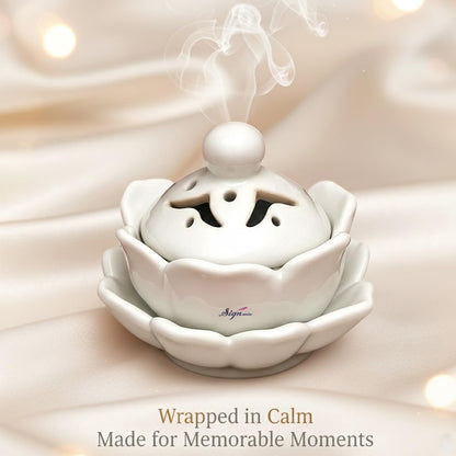 SIGNAMIO Sambrani Dhoop Stand - Ceramic Dhoop Holder for Pooja Room Decoration Items - Elegant and Durable Design - White