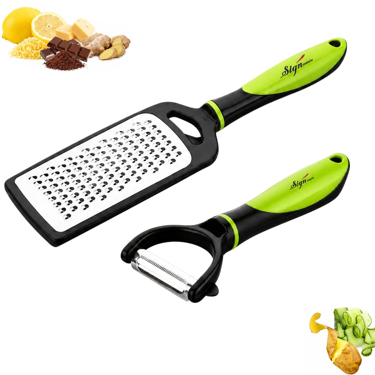 Signamio 2 in 1 Julian Peeler for Salad, Dual Blade Salad Peeler Kitchen Tool, Handheld Julienne Peeler for Salad for Quick Veggie Ribbons, Safe Grip Handle for Home Cooking Prep