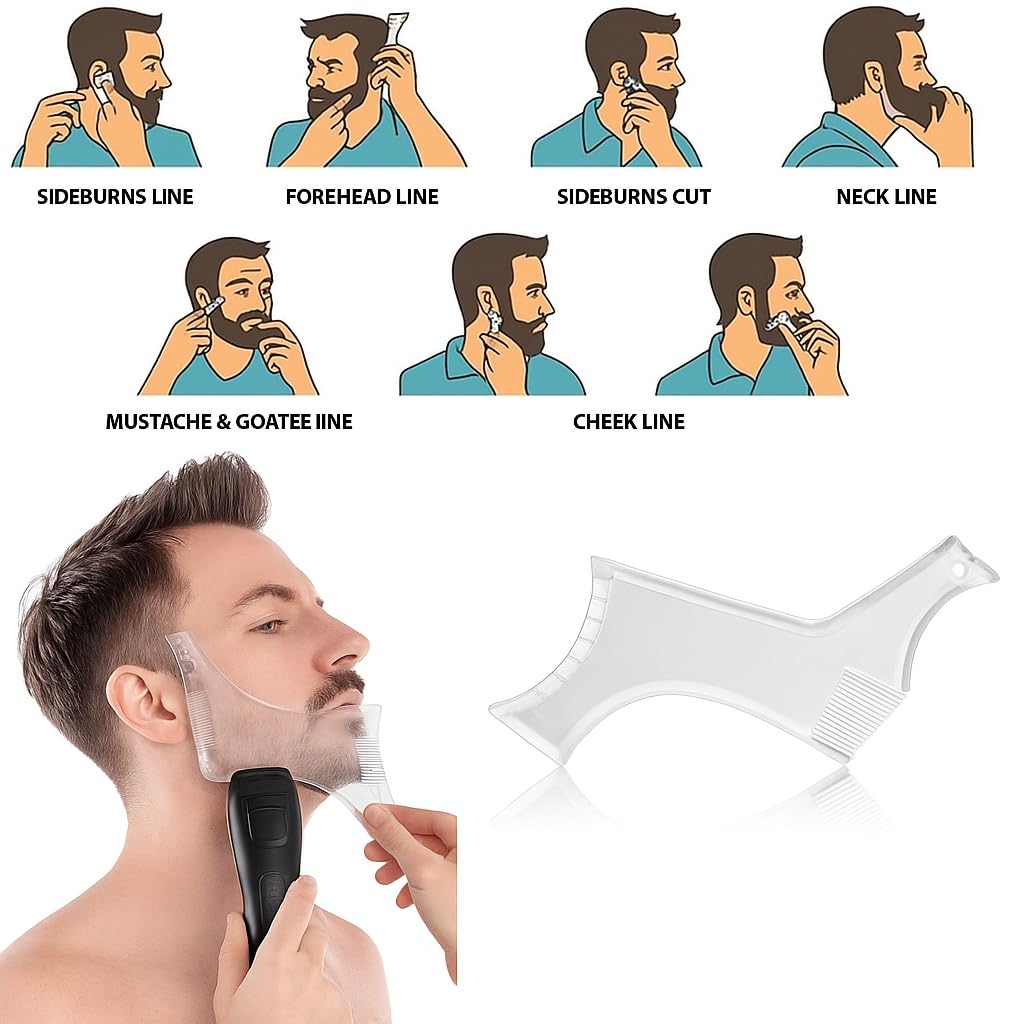 SIGNAMIO Set of 3 Multi Purpose Transparent Beard Shaper tool for Men | Beard Shaping Stencil Comb for men styling shave for neck line guide - Grooming kit