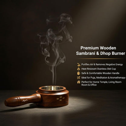 Signamio Wooden Sambrani Dhoop Holder with Handle - Elegant Bakhoor Burner, Loban Burner, Dhoop Dani with Handle, Premium Dhoop Stand for Home Use, Handcrafted Design, Durable Construction -DN-1