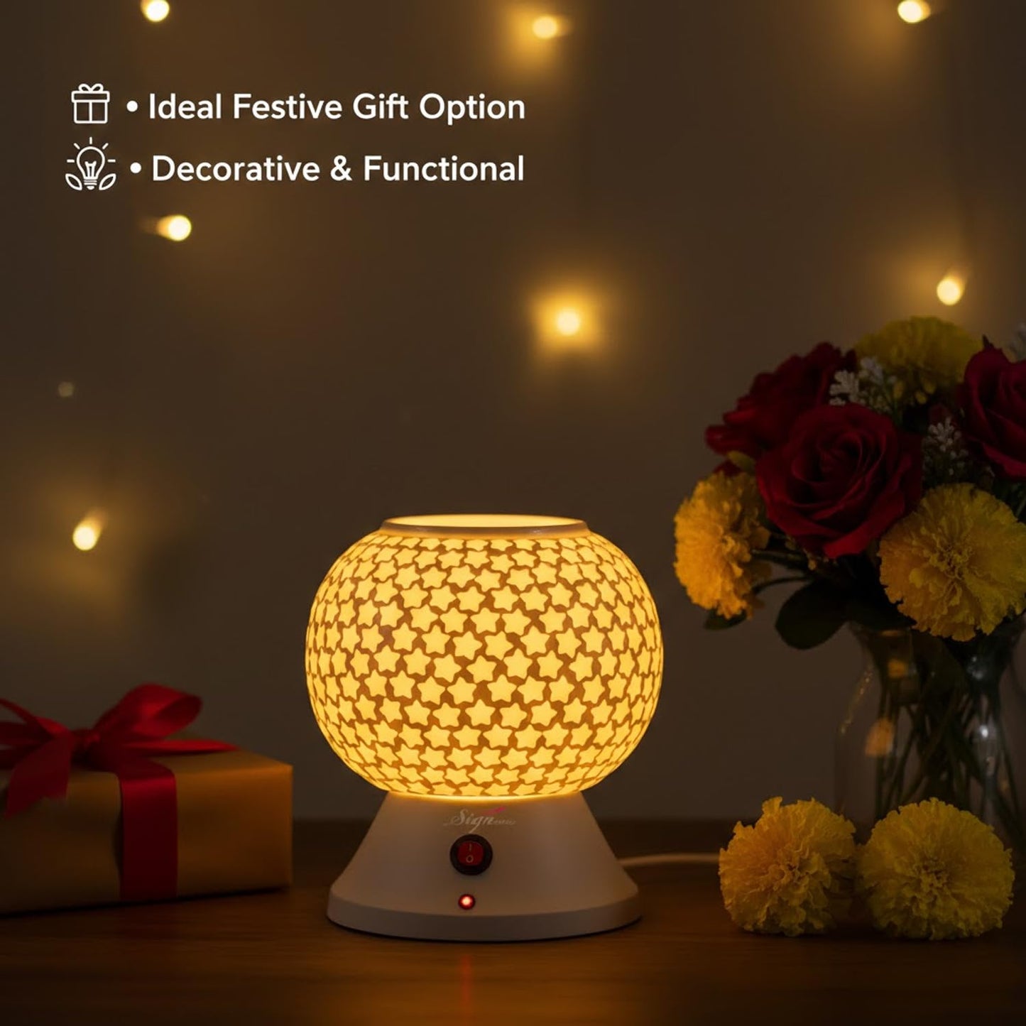 Signamio Hand Made Table Top Camphor Diffuser Burner - Kapoor Machine for Home & Office - Kapoor Dani Electrical Aroma Oil Diffuser Night Lamp - DN-3 (Aroma Oils not Included)