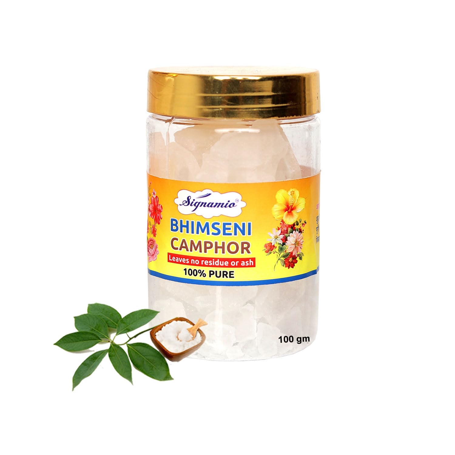 SIGNAMIO® Pure Bhimseni/Kapur/Camphor Pooja Tablets/Original Karpoor/Low Smoke Kapur for Pooja/Kapoor (Camphor Tablet Jar, 100 gm X Pack of 1)