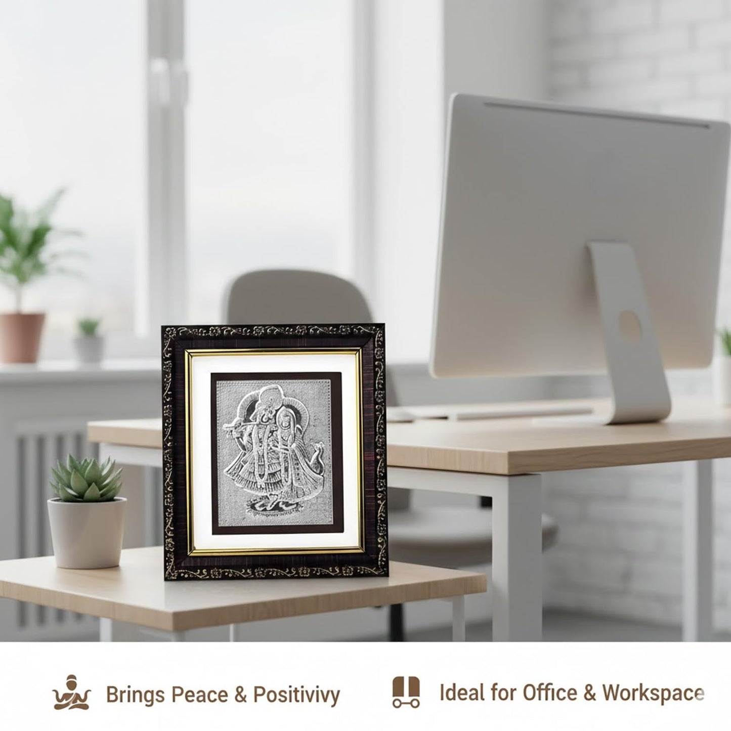 SIGNAMIO 999 Pure Silver Radhe krishna Photo Frame - Elegant Gift for Pooja Room, Ideal Pure Silver Gift Items