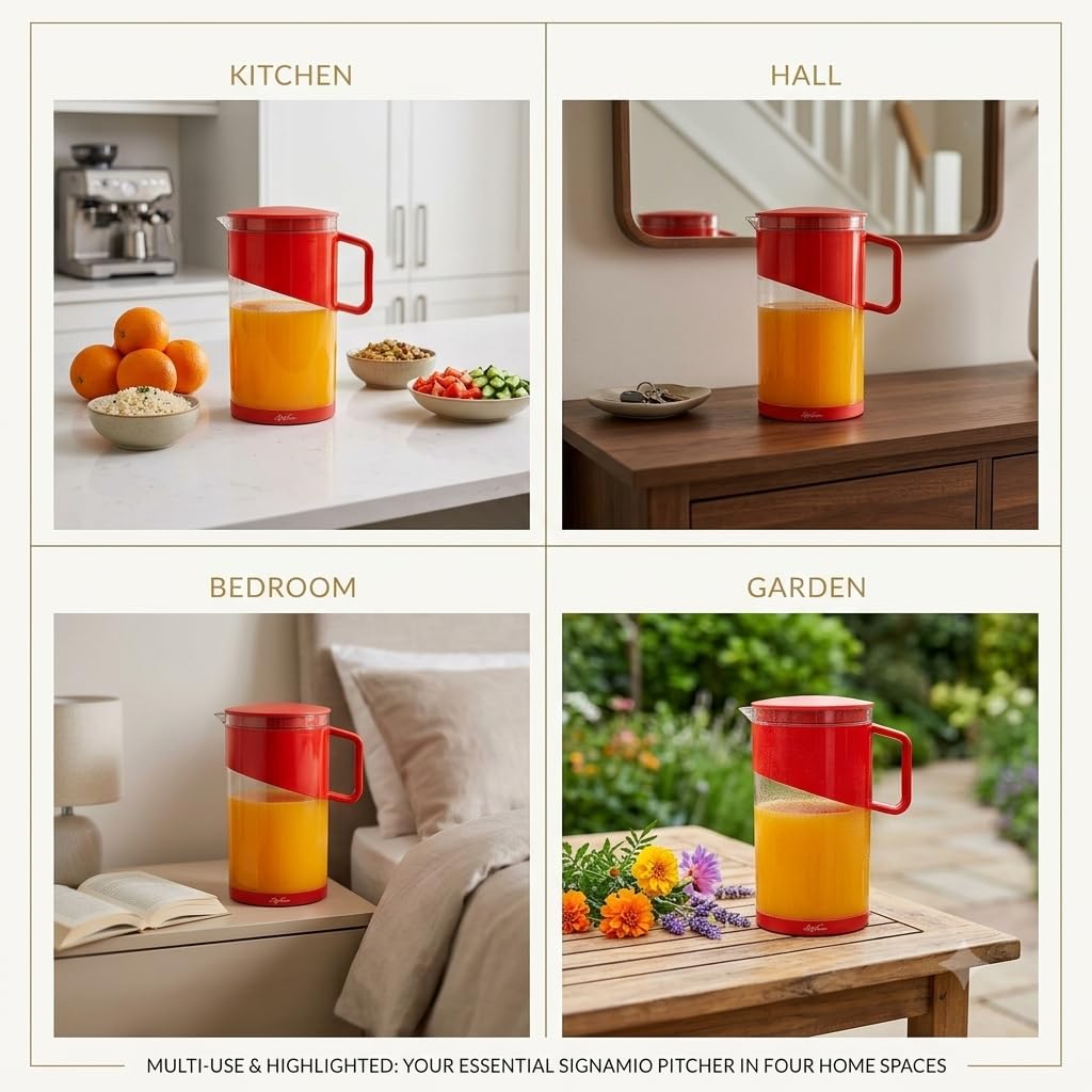 Signamio 1800 ML Water Jug - Elegant Jug for Water and Juice Serving, Ideal Water Jugs for Dining Table - 1800 ML Capacity, Durable and Stylish Design for Home and Office Use-Red