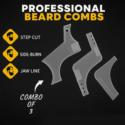 SIGNAMIO Set of 3 Multi Purpose Transparent Beard Shaper tool for Men | Beard Shaping Stencil Comb for men styling shave for neck line guide - Grooming kit