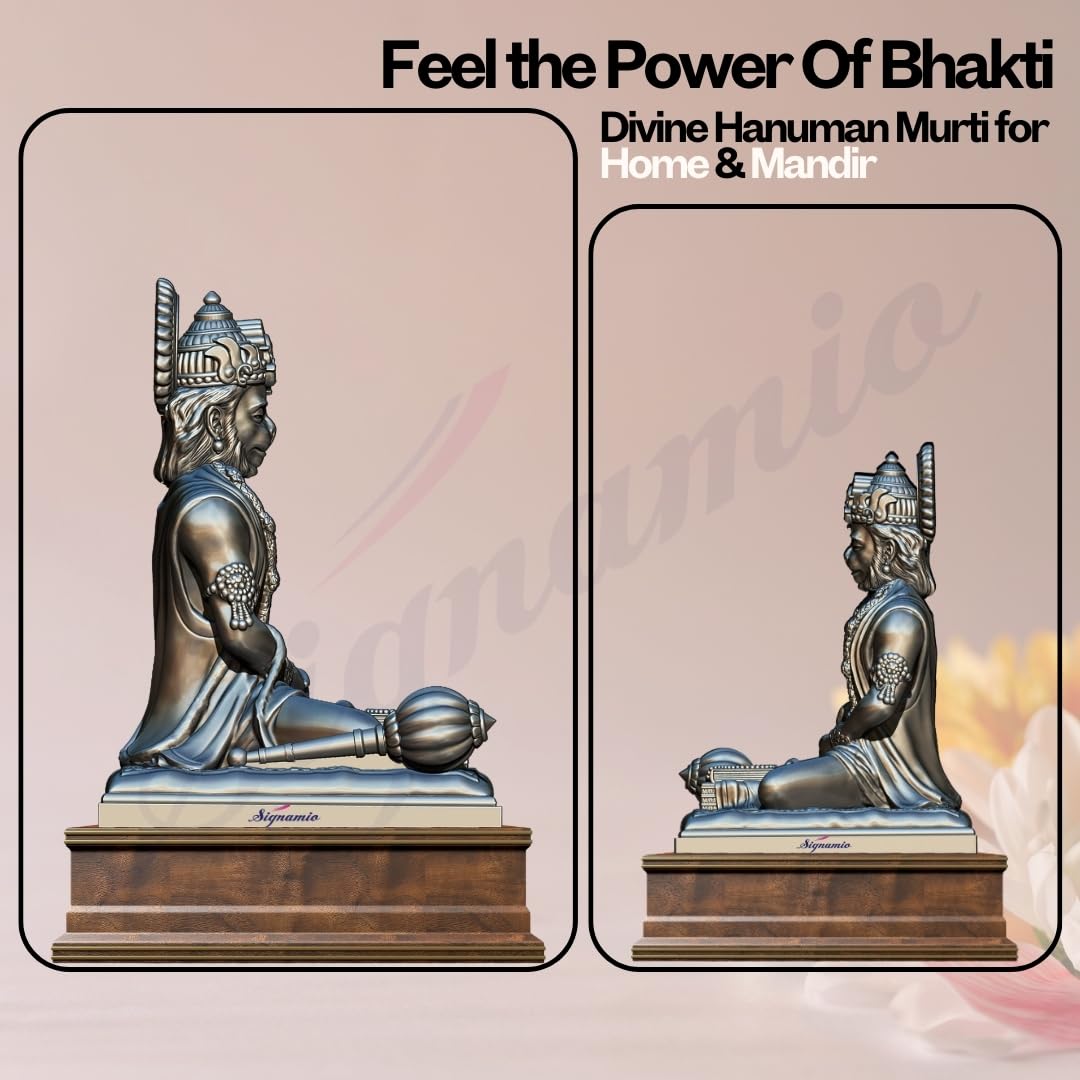 SIGNAMIO® Silver Hanuman Ji Idol Statue for Car Dashboard - Divine Bajrangbali Murti, Perfect Hindu God Gift Item and Home Puja Decoration Ideal Hanuman Murti as Car Dashboard Accessory