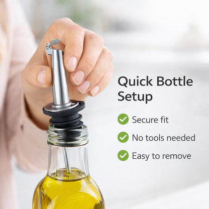 SIGNAMIO Oil Dispenser Nozzle Cap - Liquor Dispenser, Oil Pourer, Oil Bottle Cap for Kitchen Use, Fits Most Bottles, Easy Pour Spout, Leak-Proof Design, Stainless Steel, Set of 8