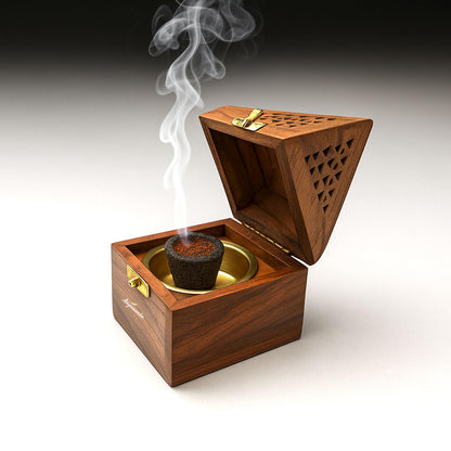 Signamio Wooden Sambrani Dhoop Holder with Handle - Elegant Bakhoor Burner, Loban Burner, Dhoop Dani with Handle, Premium Dhoop Stand for Home Use, Handcrafted Design, Durable Construction -DN-1