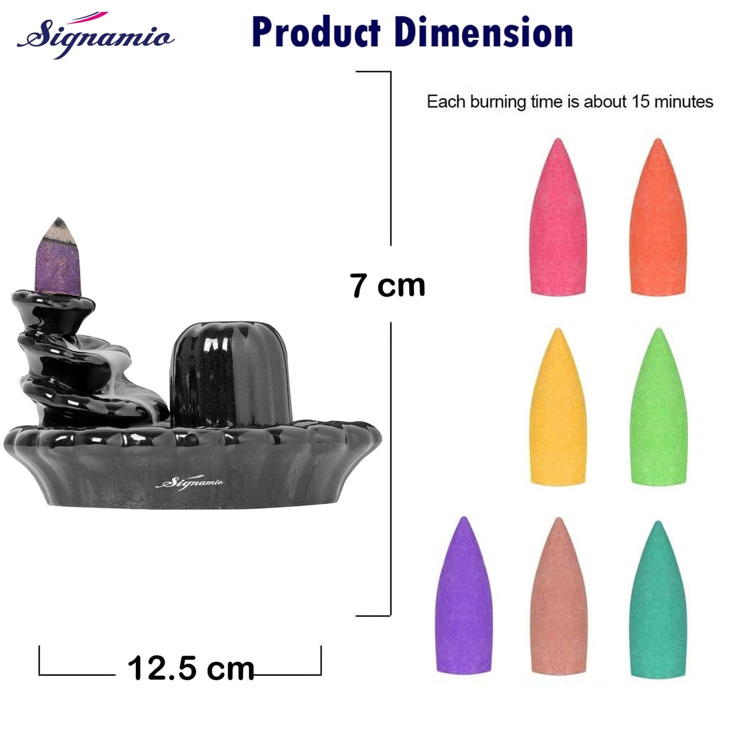 Signamio Aromatic Essence of Ceramic Shivling Shiva Backflow dhoop Smoke Fountain Incense Burner Holder with 30 Cones - Incense Holder for Meditation and Home Decor-MA-17