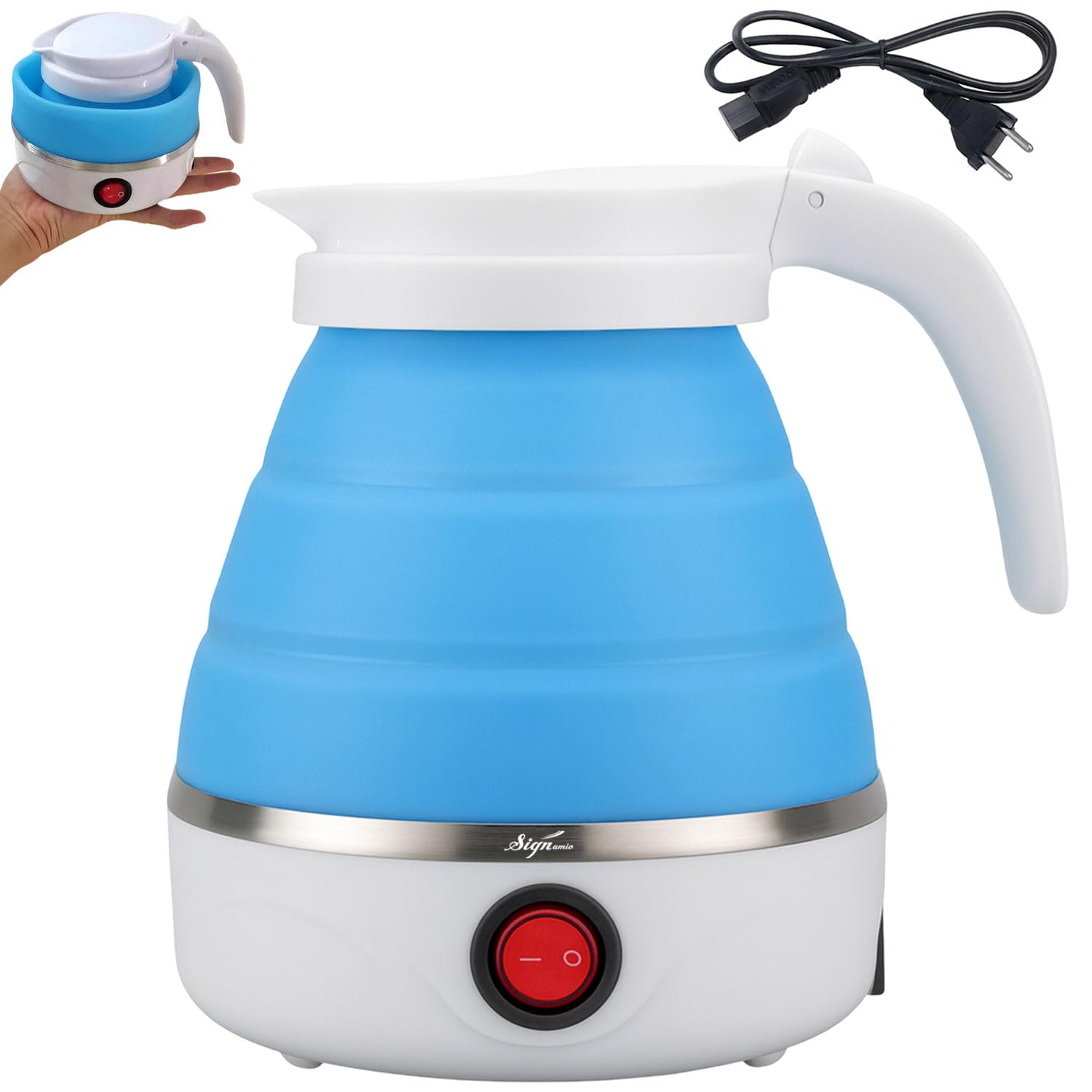 Signamio Electric Kettle - Portable for Travel, Foldable Silicone Travel Kettle, Compact and Lightweight, Ideal for Camping,Office, and Hotel Use, Quick Boil - 220V-600ML - Peach