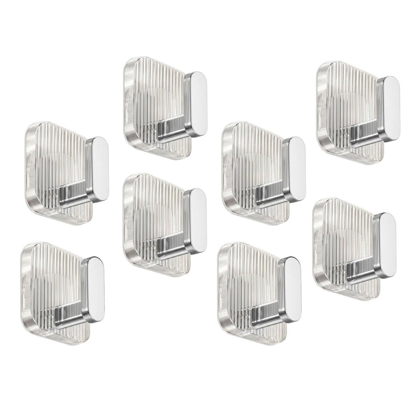 SIGNAMIO 8 Hook Self Adhesive Wall Hooks for Wall Heavy Items, Adhesive Wall Hook, Wall Hooks for Hanging Clothes, Kitchen & Bathroom Accessories, Stick On Hooks for Wall Without Drill -Silver