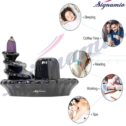Signamio Aromatic Essence of Ceramic Shivling Shiva Backflow dhoop Smoke Fountain Incense Burner Holder with 30 Cones - Incense Holder for Meditation and Home Decor-MA-17