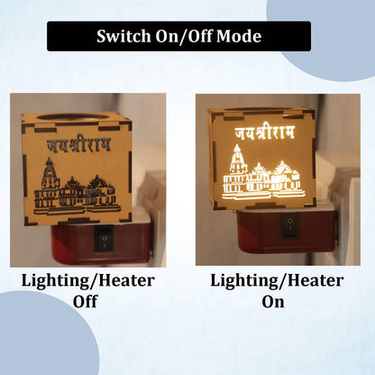Signamio Auto Cut Wooden Ram Mandir Camphor Kapur Burner with Night Lamp - Kapoor Dani for Home Fragrance, Aroma Oil Diffuser, Bakhoor Burner, Kapoor Diffuser for Home