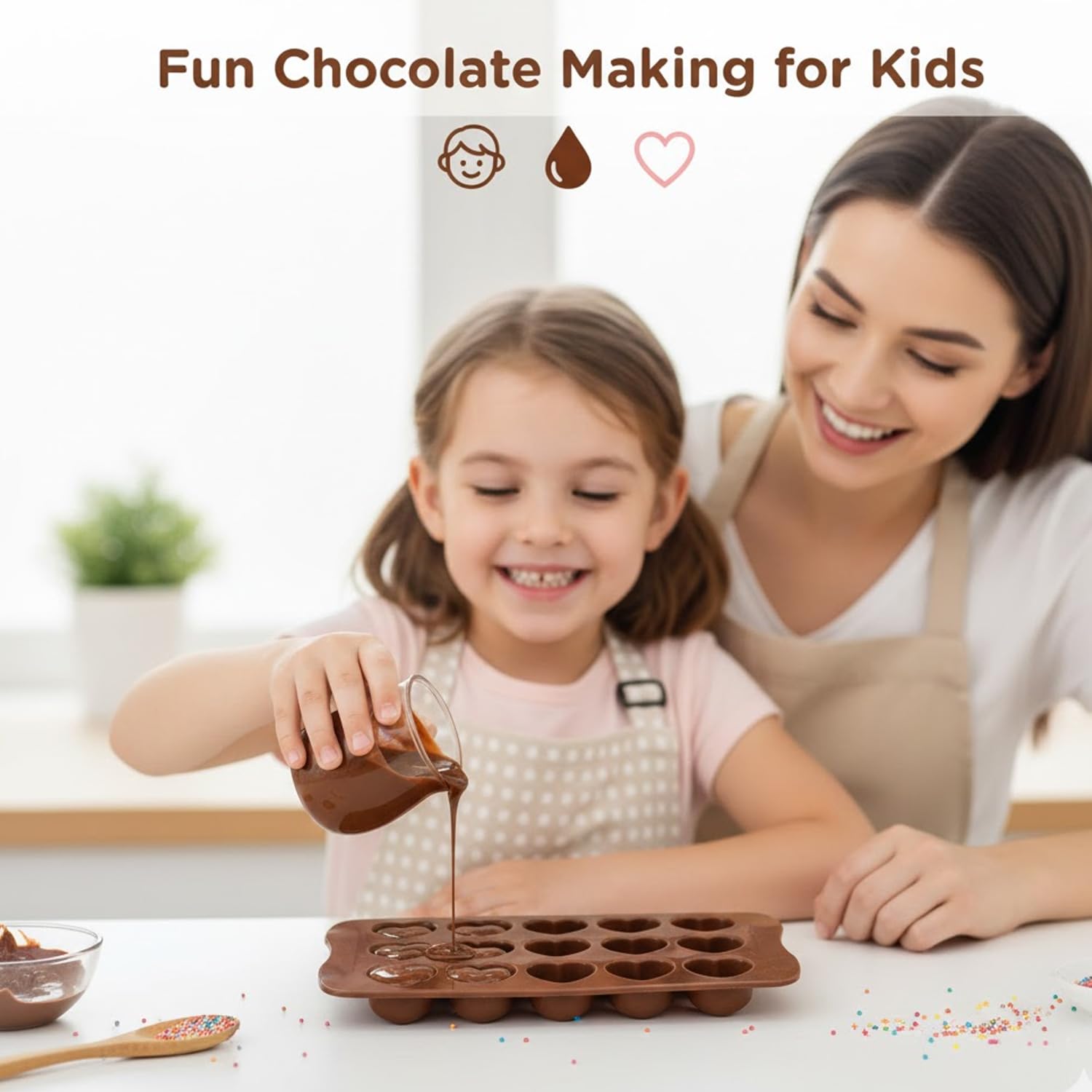 Signamio Chocolate Mould Silicone Set, 2 Pcs Heart Shape & Multi Design Chocolate Silicone Moulds for Baking and Crafting, Durable and Flexible Chocolate Mould for Creative Designs