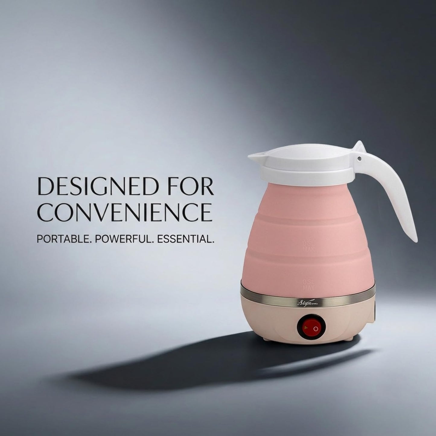 Signamio Electric Kettle - Portable for Travel, Foldable Silicone Travel Kettle, Compact and Lightweight, Ideal for Camping,Office, and Hotel Use, Quick Boil - 220V-600ML - Peach