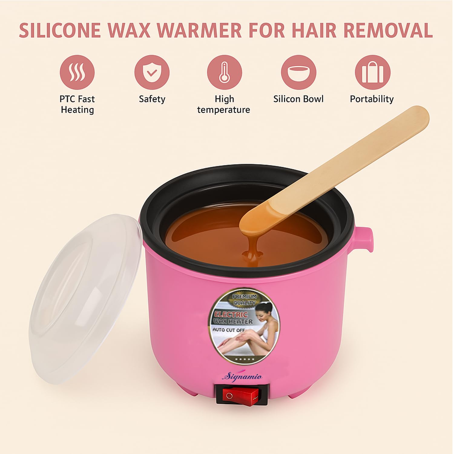 Signamio Wax Heater for Waxing for Women - Professional Wax Machine - Fast Melting Electric Hair Removal Kit for Smooth Skin at Home or Salon - Pink