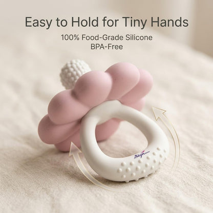Signamio Silicone Teether for Baby, BPA Free - Food Grade, Non Toxic PVC Free, Easy Grip Handle, Soft Edges, Baby Teethers for 6 to 12 Months, Teethers for 3 to 6 Months, Soft - Pink