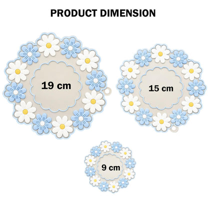 Signamio Silicone Mat for Kitchen - Heat Resistant Flower Shaped Trivet Mat Set, Coasters for Dining Table for Hot Pots, Pack of 3-1 Small, 1 Medium, 1 Large Heat Mats - Blue
