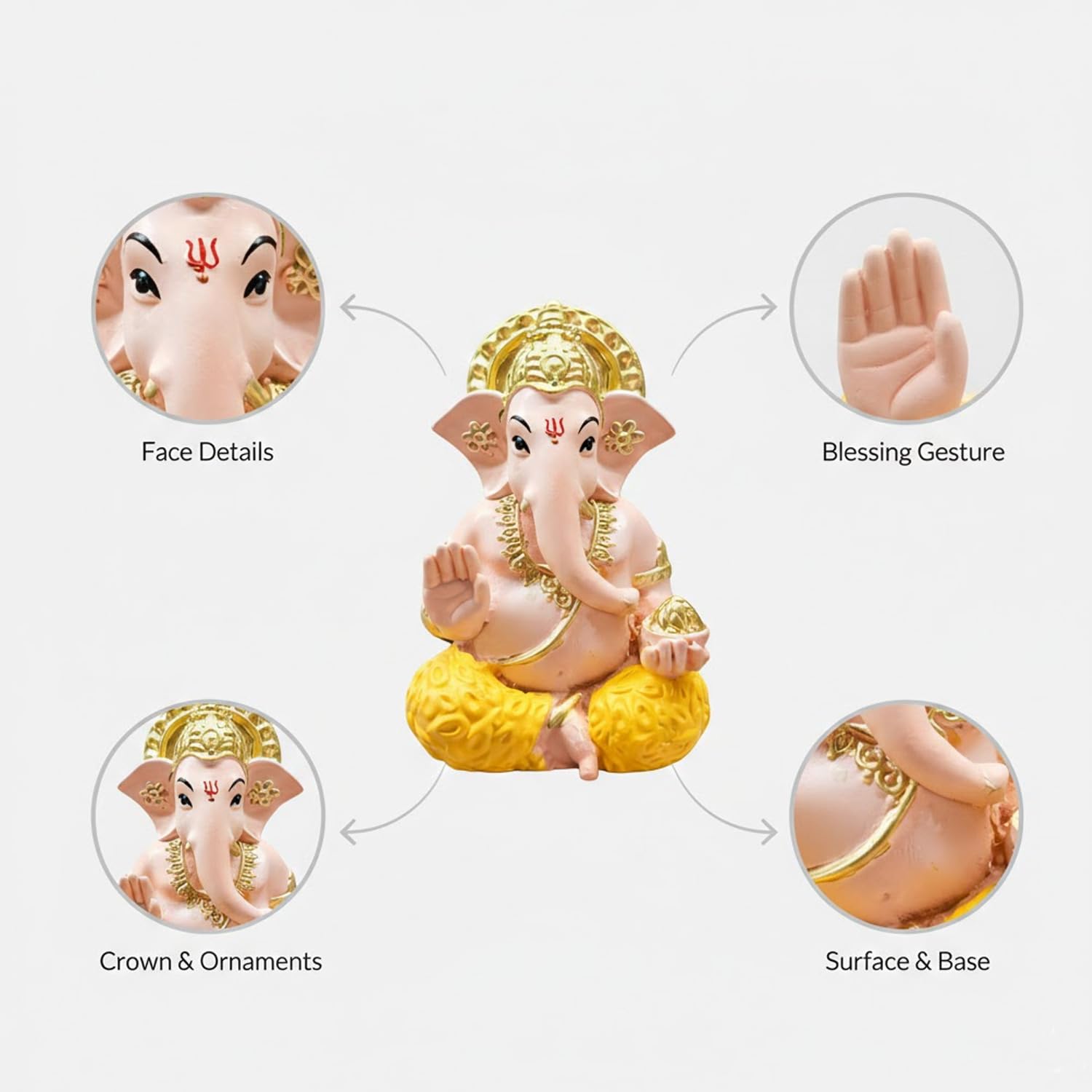 SIGNAMIO Handcrafted Skin Ganesha Idol for Car Dashboard Item: Ganesh Ji, Ganpati Bappa Murti for Home Decor - Exquisite Car God Idols for a Divine Touch in Your Vehicle and Home