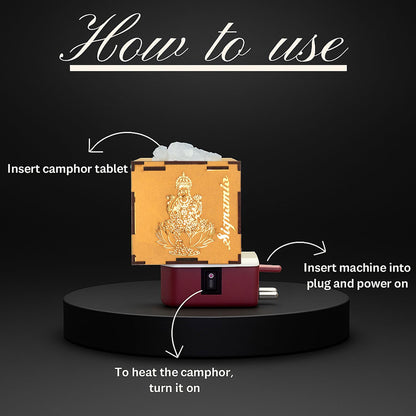 SIGNAMIO® Auto Cut Wooden Ganesha Laxmi Saraswati Camphor Kapoor Bakhoor Oud Aroma Oil Diffuser Incense Dhoop Burner Electrical Stand Machine for Home Fragrance with Night Lamp