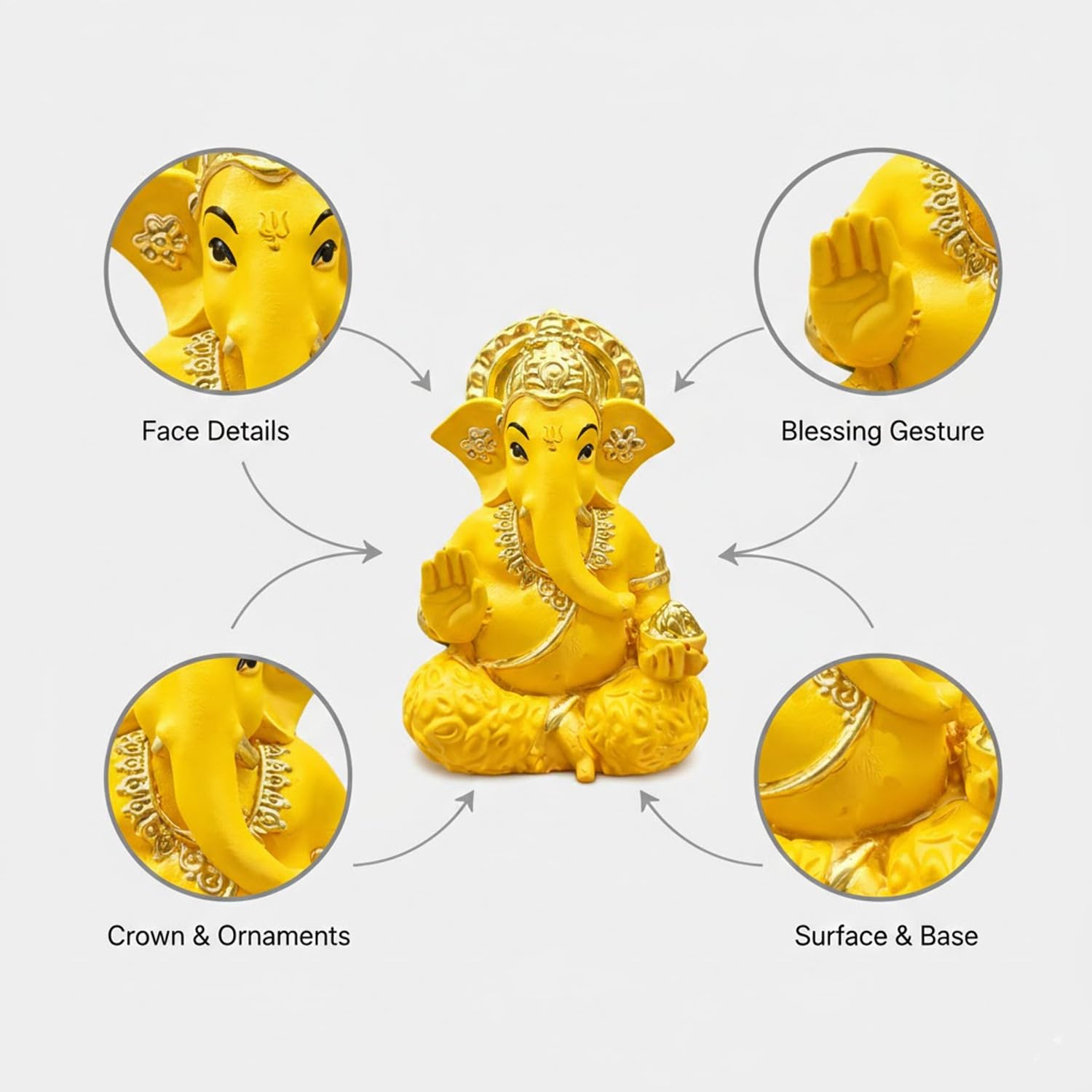 SIGNAMIO Handcrafted Yellow Ganesha Idol for Car Dashboard Item: Ganesh Ji, Ganpati Bappa Murti for Home Decor - Exquisite Car God Idols for a Divine Touch in Your Vehicle and Home