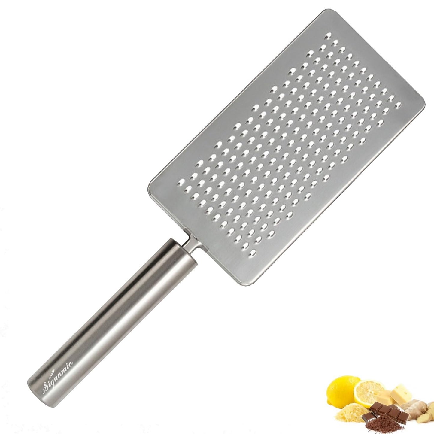 SIGNAMIO® Stainless Steel Kadukas Cheese Grater and Vegetable Shredder for Kitchen, Efficient Ginger Garlic Crusher with Protective Cover, Ideal Carrot and Ginger Slicer - Flat Design
