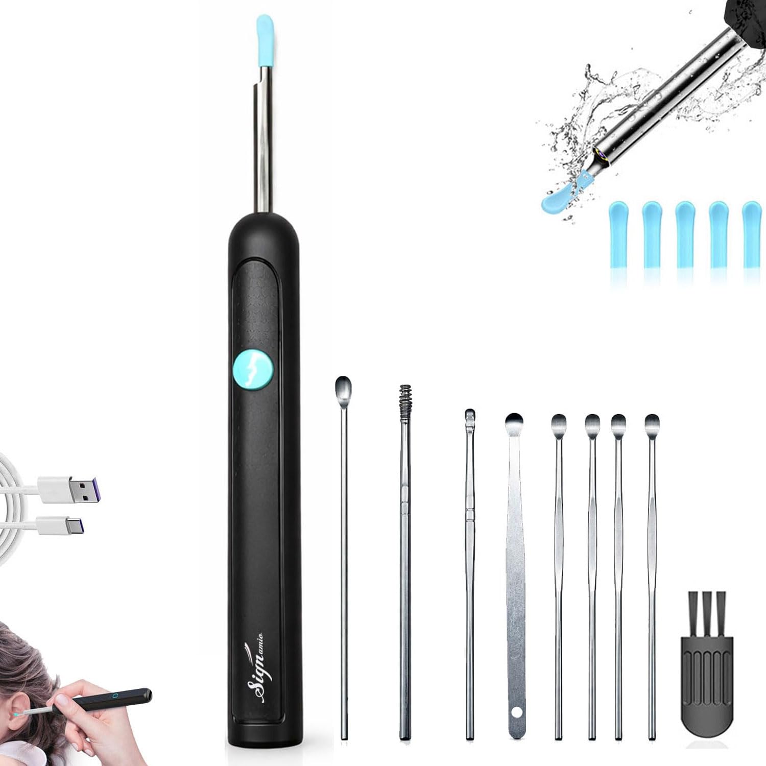 Signamio Ear Cleaner Tool with Camera - HD Ear Wax Removal Tool with WiFi Connection, LED Light Endoscope Ear Cleaning Tool Kit for Safe and Effective Cleaning