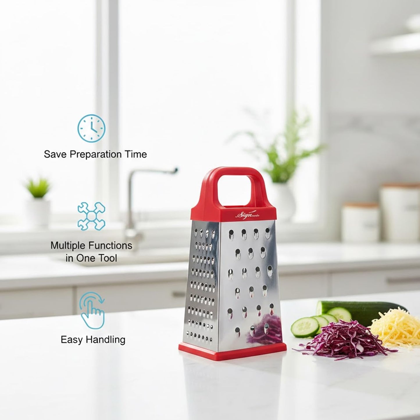 Signamio 5 in 1 Grater Stainless Steel Box, Vegetable Slicer for Kitchen - Multi-Function Carrot Grater Machine, Premium Design for Effortless and Efficient Food Preparation - Multicolor