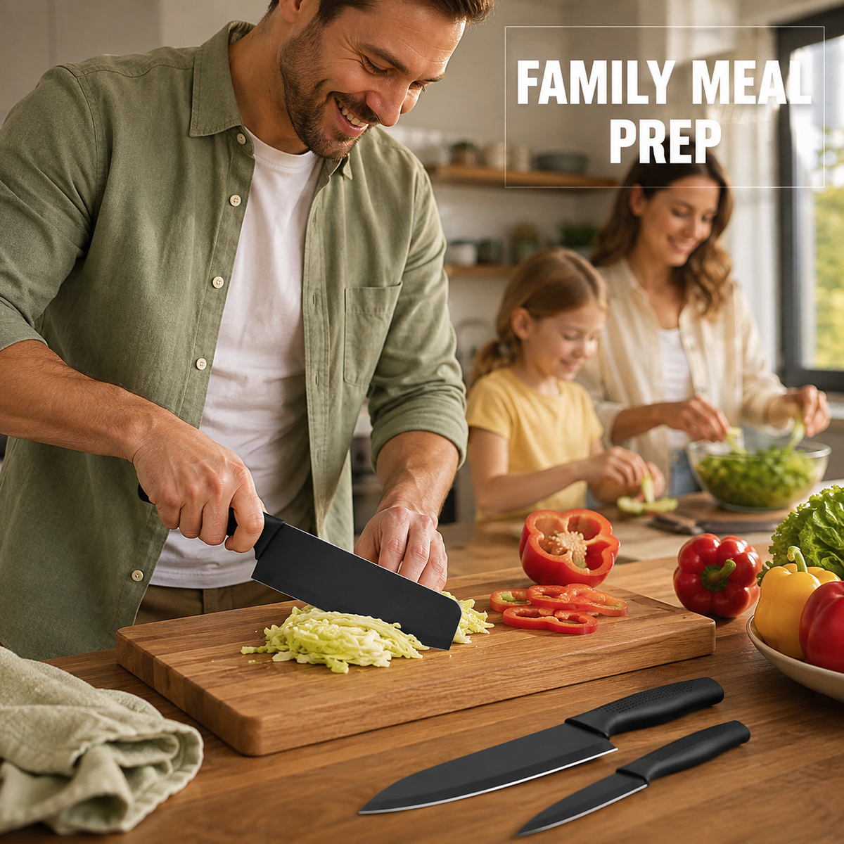3 Pcs Kitchen Knife Set - Black-(Packing-Loose)